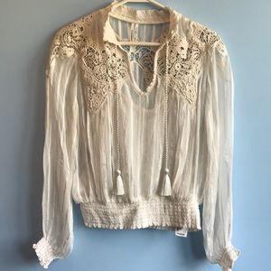 Anthropologie Blouse w Tassels/Lace Detail Sz 4
